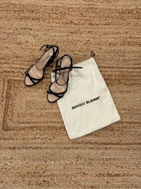 Manolo Blahnik Black Strappy Lace-Up Heels